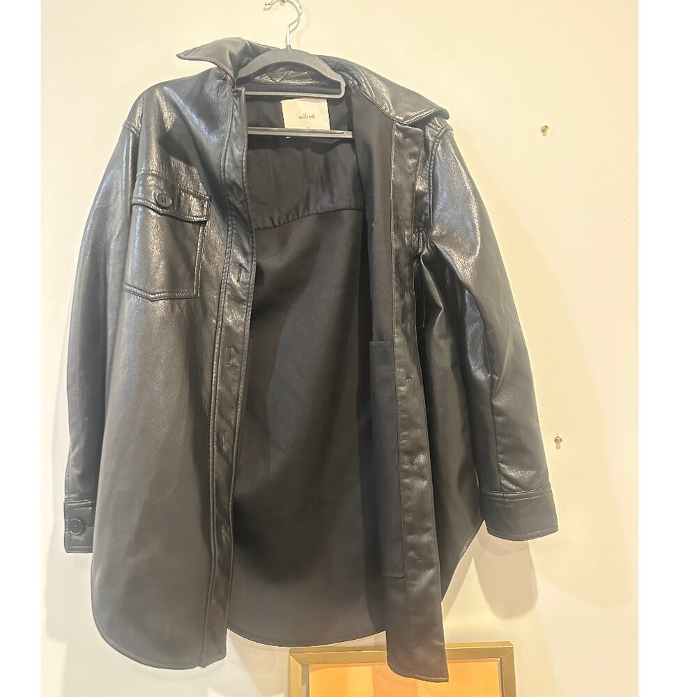 Wilfred Women Black Vegan Leather Button Up Long Lined Jacket Size 2XS